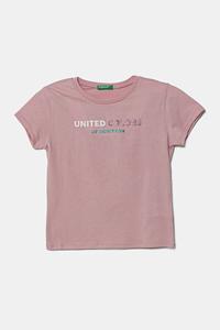 Детская хлопковая футболка United Colors Of Benetton, розовый