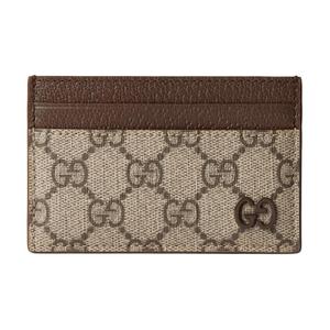 Кожаный холдер для карт мужской beige и ebony GUCCI