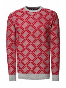 Тонкий вязаный клетчатый свитер с круглым вырезом серо-красного цвета Rusty Neal