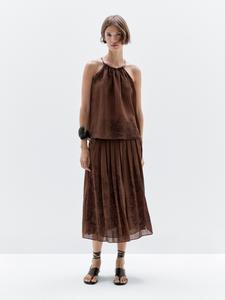 Расклешенная юбка миди с цветочным принтом Massimo Dutti, шоколадный