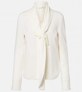 Блузка из шифона с шелком и кружевной отделкой Oscar de la Renta, Ivory