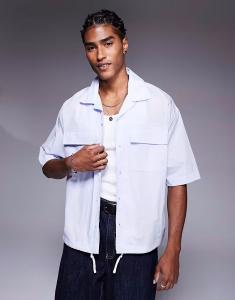 Рубашка Bershka Worker с завязками на подоле синего цвета