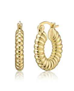 Трубчатые ребристые круглые серьги-кольца с покрытием из белого золота или 14-каратного золота Rachel Glauber, gold