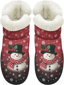 Женские зимние ботинки KEIAHUAN с утеплителем из меха, удобные уличные туфли на плоской подошве с пушистым воротником, Christmas Snowman Print