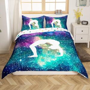 Erosebridal Комплект постельного белья Gymnastic для девушек с фиолетовым галактическим принтом и глиттером, Multi 10