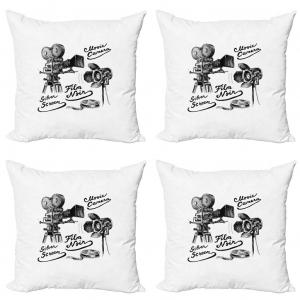 Комплект чехлов на подушки для кинотеатра ABAKUHAUS (4 шт.), старая бытовая техника, современная двусторонняя цифровая печать, 45 см x 45 см, черно-белый