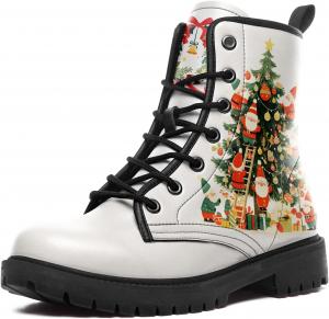 AWSOLE Модные рождественские ботильоны для мужчин и женщин, с шнуровкой, Санта, белые, красные, зеленые, зимние и осенние, стильные боевые ботинки