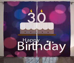 Штора ABAKUHAUS в деревенском стиле, абстрактная, с изображением свечей для праздничного торта, универсальная, с петлями и крючками, для гостиной, 280 x 245 см, цвет: белый, синий, розовый Abakuhaus