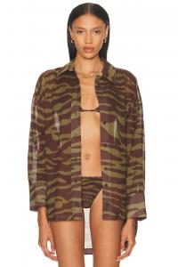 Рубашка в полоску зебры The Attico, Dark Green & Dark Brown