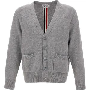 Полосатый длинный кардиган THOM BROWNE, серый