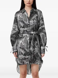 Платье-рубашка с поясом и змеиным принтом AllSaints, серый