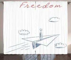 Штора ABAKUHAUS Adventure Rustic, эскиз бумажного самолетика, универсальная ленточная штора для гостиной с петлями и крючками, 280 x 175 см, сине-серо-белый-красный Abakuhaus