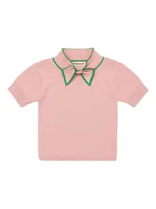Футболка с воротником-поло и бантом Misha & Puff, розовый