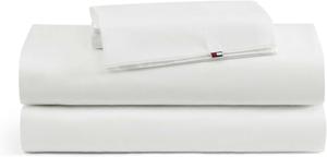 Tommy Hilfiger Комплект постельного белья,, размер Twin, с глубокими карманами, легкий, охлаждающий, сертифицирован Oeko-Tex, белый