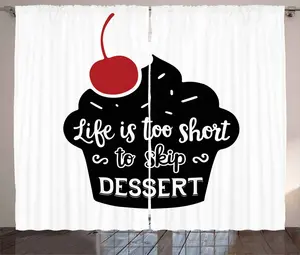 Штора ABAKUHAUS "Dessert Rustic", с мотивом "Силуэт маффина", универсальная тесьма для гостиной с петлями и крючками, 280 x 225 см, белый, черный и красный Abakuhaus