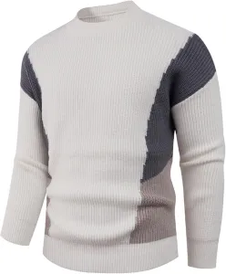 Мужской свитер с цветными блоками, воротник-гольф, длинный рукав, мягкий трикотаж, облегающий крой