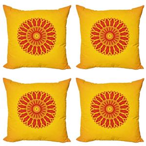 ABAKUHAUS Mandala Набор чехлов для подушек (4 предмета), вырезка волнистыми мазками, современная двусторонняя цифровая печать, 40 см x 40 см, земляно-желтый киноварь