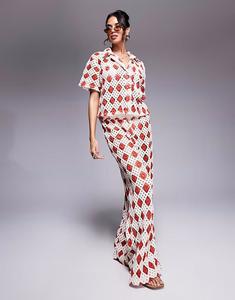 Пляжная рубашка с короткими рукавами, связанная крючком в стиле South Beach, кремового и ржавого цветов