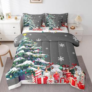 Erosebridal Комплект постельного белья 7Pcs Christmas Tree с новогодней тематикой снежинок и свечей, Deep Grey