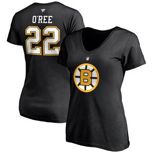 Черная женская футболка Fanatics с логотипом Willie O'Ree Boston Bruins с именем и номером игрока в отставке с v-образным вырезом Fanatics