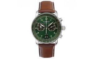 ZEPPELIN Часы Quartz Movement Men's Watch Watch Green Dial Stainless Steel Case Genuine Leather Strap