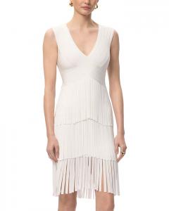 Платье с V-образным вырезом и бахромой Hervé Léger, белый
