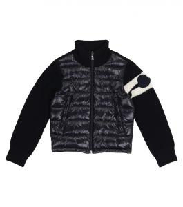 Стеганый кардиган из смеси пуха и шерсти Moncler Enfant, черный