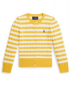 Детский кардиган в полоску с мини-косичкой, размеры 2T-6X Polo Ralph Lauren, Racing Yellow