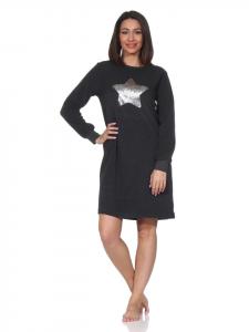 Ночная рубашка из махровой ткани, с длинными рукавами, с манжетами со звездами, антрацитового цвета. NORMANN