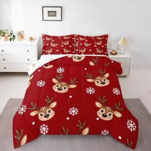 Erosebridal Комплект постельного белья Deer с рождественским принтом оленей и снежинок, красный, Multi 24