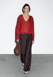 Джемпер Massimo Dutti V-NECK WITH LONG SLEEVES, Red