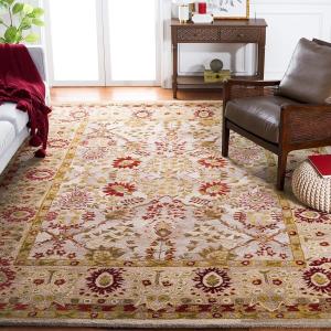 Ковер SAFAVIEH, 244 x 305 см, Anatolia Collection, Ivory & Light Green, ручной работы, традиционный восточный, шерстяной, идеален для помещений с высокой проходимостью в гостиной, спальне (AN589A)