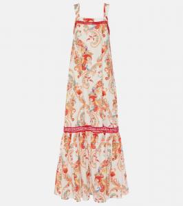 Платье макси из хлопка и шелка с принтом пейсли Etro, Print On White Base