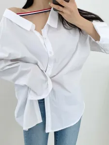 Женская рубашка с двусторонними полосками и пуговицами на спине в полоску Doux Belle, цвет White