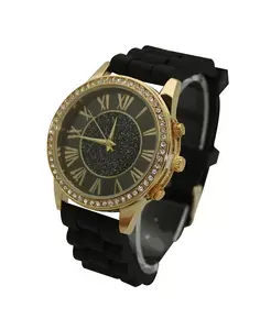 Часы с силиконовым ремешком и черным безелем из стразов Olivia Pratt, black