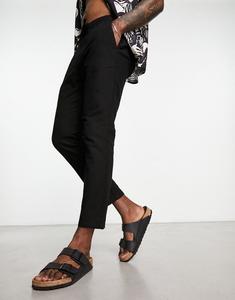 Черные зауженные брюки из льняного микса ONLY