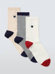 Носки до щиколотки с полосками и сердечками John Lewis, Pack of 3, Blue/Red