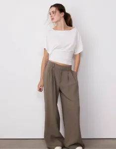 Коричневые широкие брюки с регулируемыми пуговицами Stradivarius Rustic