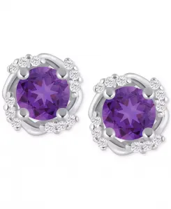Серьги-Гвоздики 1/3 дюйма в оправе из драгоценных камней и бриллиантов из 14-каратного желтого золота (также из 14-каратного белого золота) Macy'S, amethyst