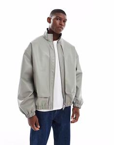 Спортивная куртка из искусственной кожи серого цвета Asos Design