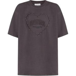 Футболка с вырезом капелькой и сердцем GANNI, серый