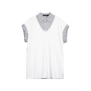 ELLE Футболка женская белая с лацканом, умеренный вырез, комплект из двух предметов