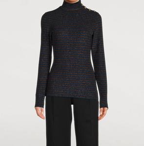 Свитер с воротником-стойкой и пуговицами в сине-бронзовую металлическую полоску Smythe