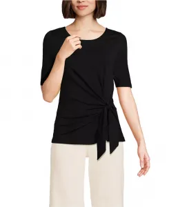 Женская облегченная блуза с запахом Petite Lightweight Jersey Tie Front Top Lands' End, черный