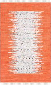 Ковер SAFAVIEH, 77 x 122 см, Montauk Collection, Ivory & Orange, ручной работы, полосатый с бахромой, хлопковый, идеален для помещений с высокой проходимостью: прихожая, гостиная, спальня (MTK711C)