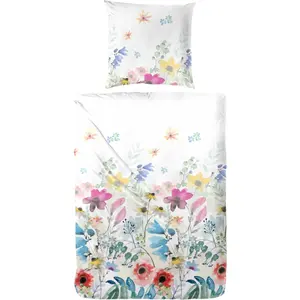 Постельное белье Primera «Атласное постельное белье Primera Mako Alpine Garden», с игривыми цветами, цвет blau