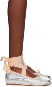 Серебряные балетки с бантом и лентой в форме сердца Simone Rocha