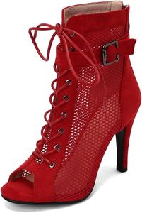 Женские босоножки VOKLIN с открытым носком на шпильке, модные сексуальные туфли с кружевной шнуровкой и молнией, ботильоны, Red/2.95Inch Heel