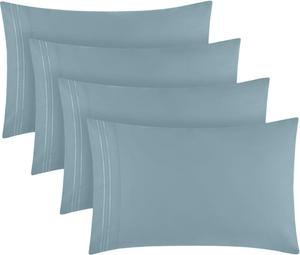 Mellanni Наволочки, комплект 4 предмета, размер 51x76 см, коллекция роскошь гостиничного класса, очень мягкие, охлаждающие, устойчивые к складкам, выцветанию и пятнам, спа-синий