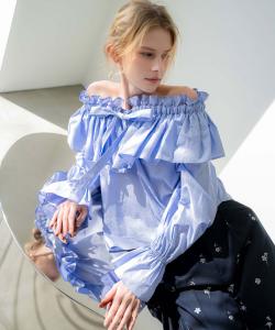 Блузка с расклешенным воротником и завязками Noela, цвет Saxophone